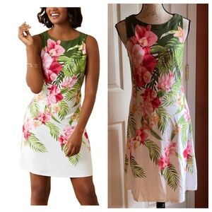 Tommy Bahama Darcy Fleur De Lei Tropical Palm Resortwear Shift Dress sz Small